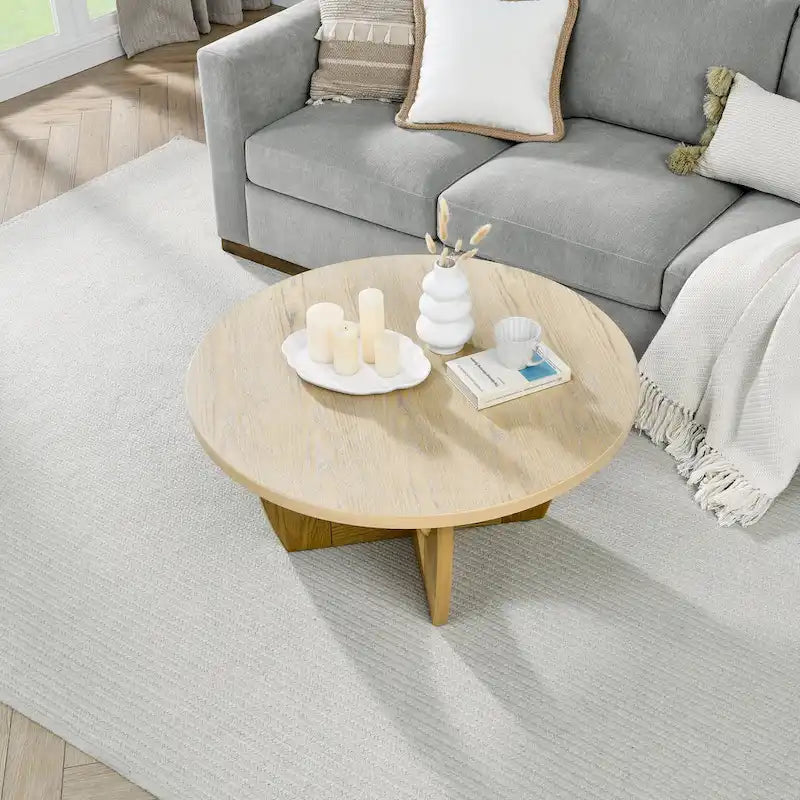 Mesa de centro redonda de madera para sala de estar
