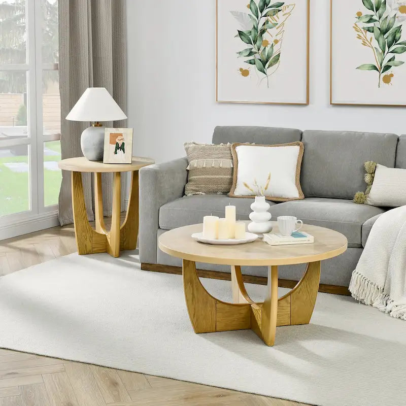 Mesa de centro redonda de madera para sala de estar