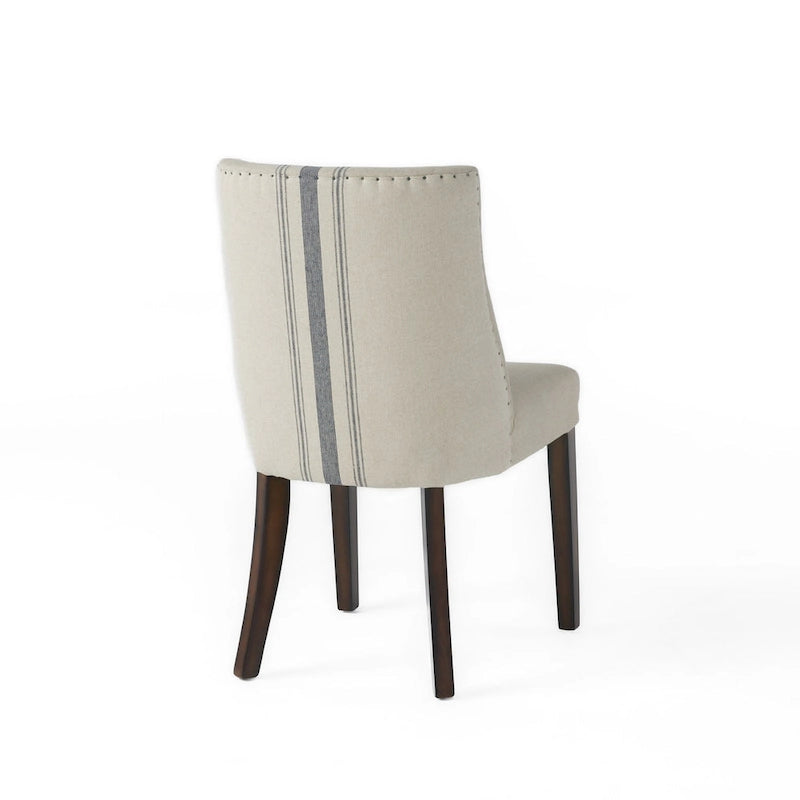 Silla de comedor, detalles de tachuelas, beige, patas de madera de caucho marrón