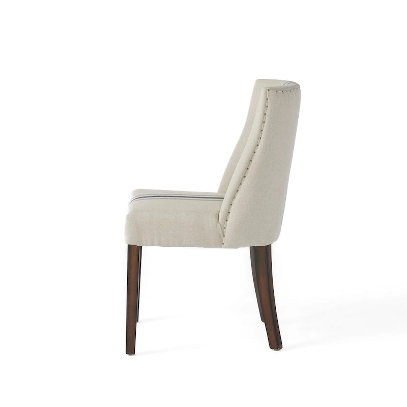 Silla de comedor, detalles de tachuelas, beige, patas de madera de caucho marrón