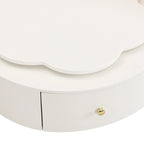 Mesa de centro redonda moderna de 2 piezas, tablero giratorio 360 grados en forma de flor con 2 cajones, mesa auxiliar de círculo superior con vidrio