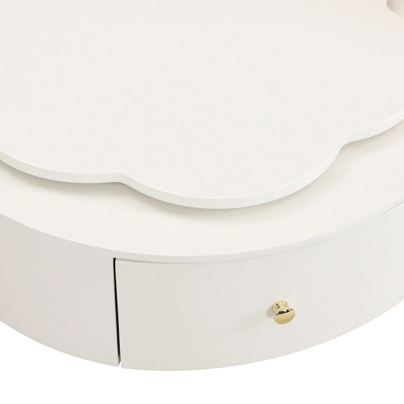 Mesa de centro redonda moderna de 2 piezas, tablero giratorio 360 grados en forma de flor con 2 cajones, mesa auxiliar de círculo superior con vidrio