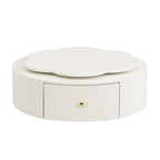 Mesa de centro redonda moderna de 2 piezas, tablero giratorio 360 grados en forma de flor con 2 cajones, mesa auxiliar de círculo superior con vidrio