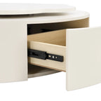 Mesa de centro redonda moderna de 2 piezas, tablero giratorio 360 grados en forma de flor con 2 cajones, mesa auxiliar de círculo superior con vidrio