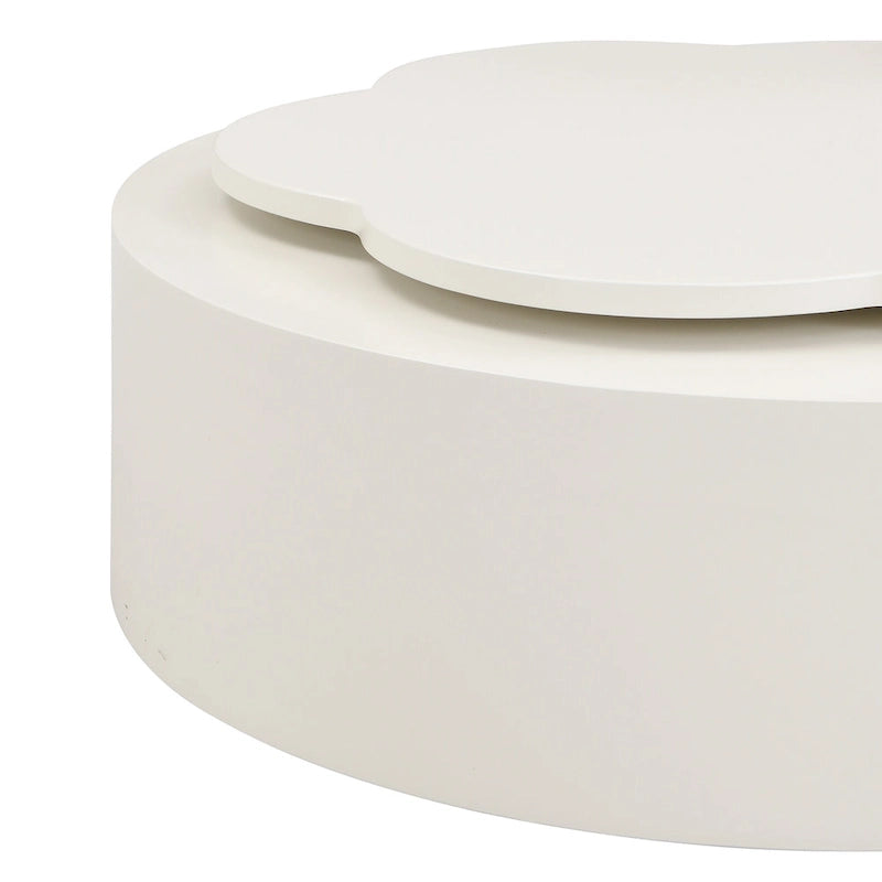 Mesa de centro redonda moderna de 2 piezas, tablero giratorio 360 grados en forma de flor con 2 cajones, mesa auxiliar de círculo superior con vidrio