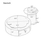 Mesa de centro redonda moderna de 2 piezas, tablero giratorio 360 grados en forma de flor con 2 cajones, mesa auxiliar de círculo superior con vidrio