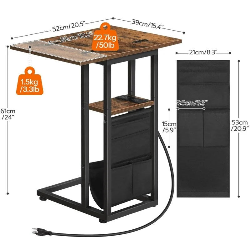Mesa Auxiliar en Forma de C con Estación de Carga - 20.5D x 15.4W x 24H