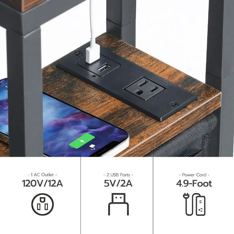 Mesa Auxiliar en Forma de C con Estación de Carga - 20.5D x 15.4W x 24H
