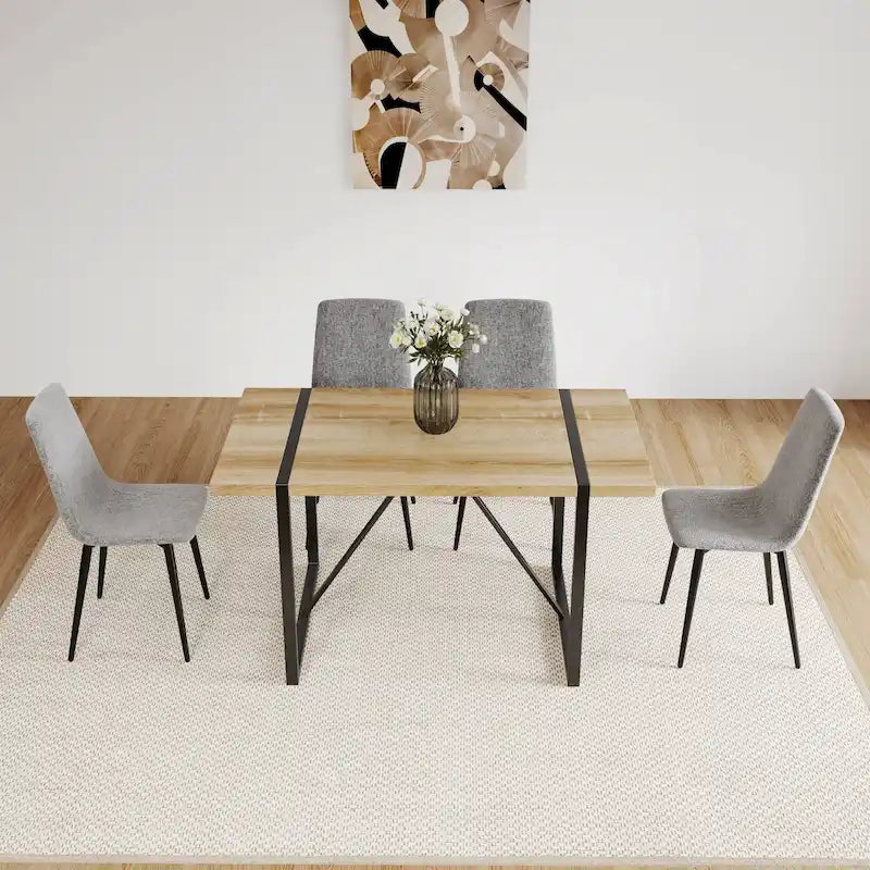 Mesa de cocina de madera de mediados de siglo, mesa y sillas de comedor para apartamento pequeño con base y patas de metal para cocina