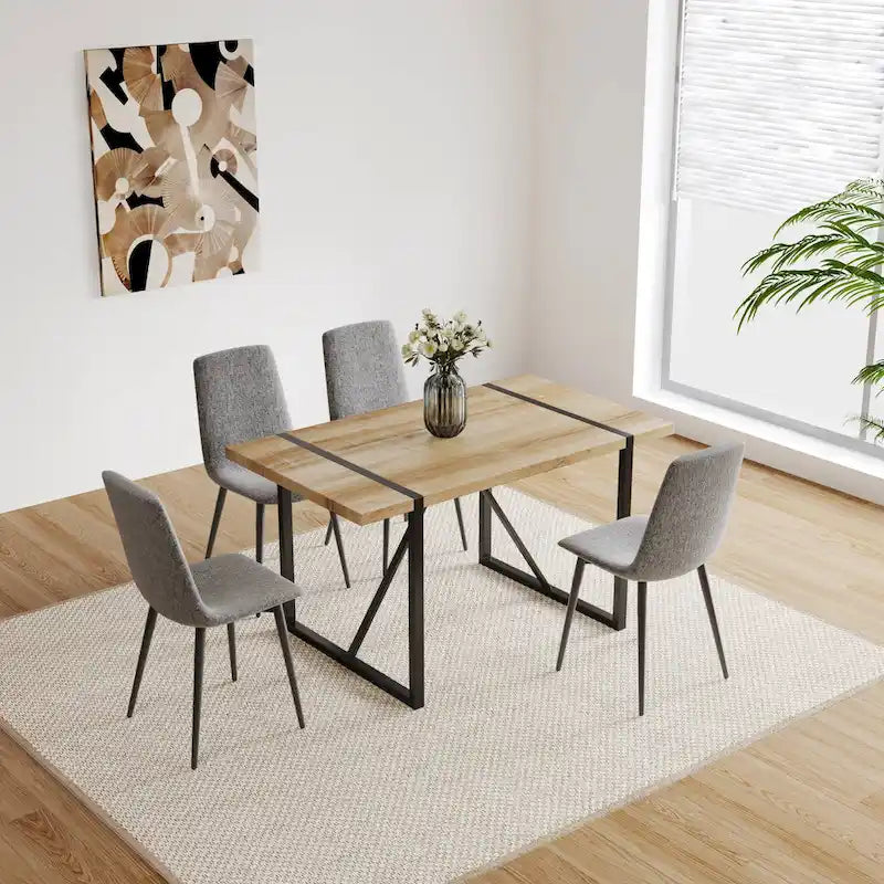 Mesa de cocina de madera de mediados de siglo, mesa y sillas de comedor para apartamento pequeño con base y patas de metal para cocina