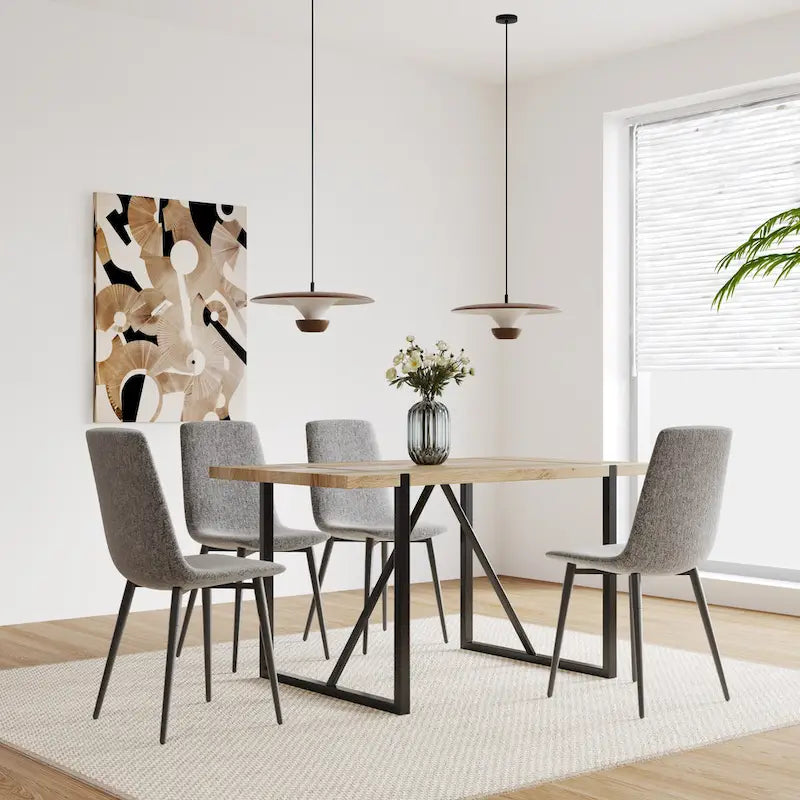 Mesa de cocina de madera de mediados de siglo, mesa y sillas de comedor para apartamento pequeño con base y patas de metal para cocina
