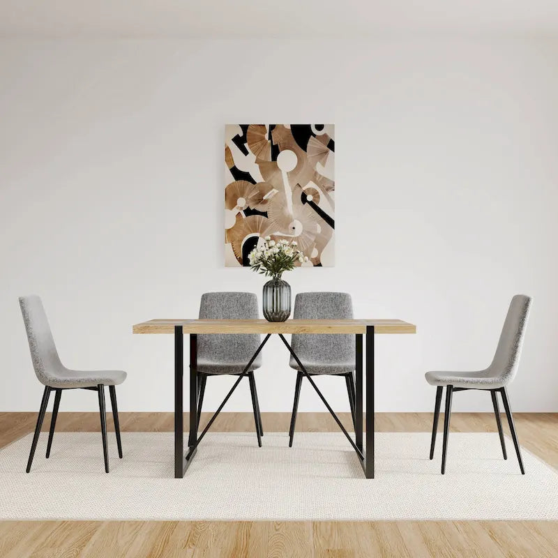 Mesa de cocina de madera de mediados de siglo, mesa y sillas de comedor para apartamento pequeño con base y patas de metal para cocina