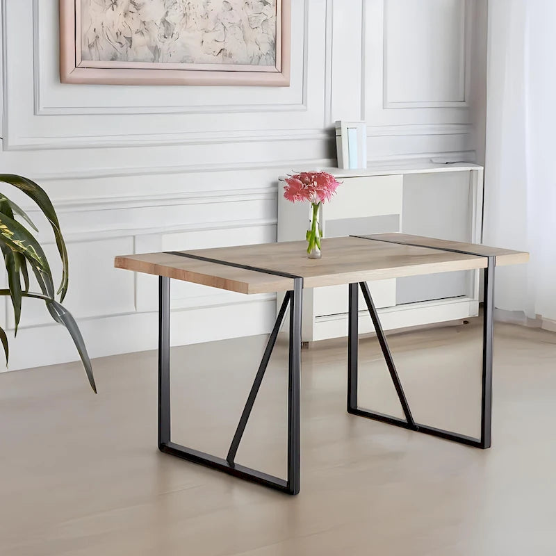 Mesa de cocina de madera de mediados de siglo, mesa y sillas de comedor para apartamento pequeño con base y patas de metal para cocina