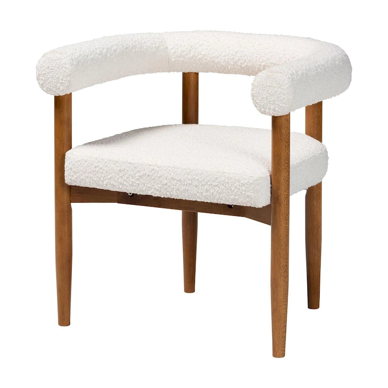 Silla de comedor Caia Boucle - Sillón moderno tapizado, color crema, diseño minimalista