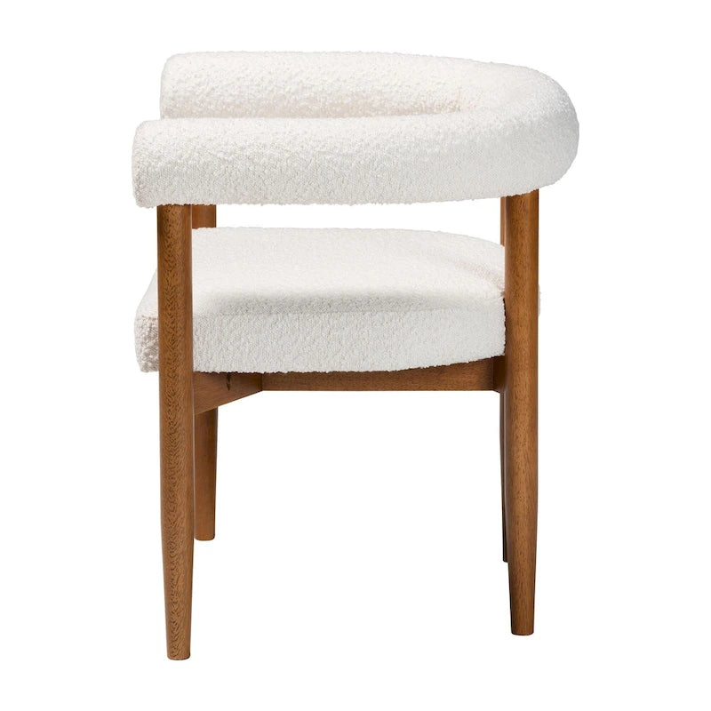 Silla de comedor Caia Boucle - Sillón moderno tapizado, color crema, diseño minimalista