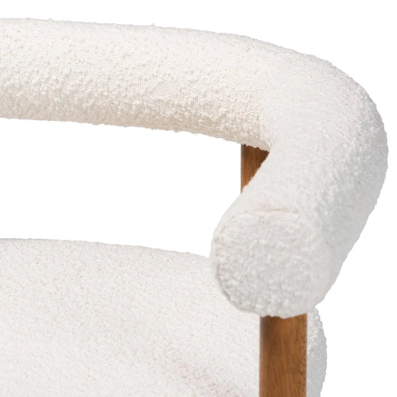 Silla de comedor Caia Boucle - Sillón moderno tapizado, color crema, diseño minimalista