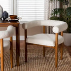 Silla de comedor Caia Boucle - Sillón moderno tapizado, color crema, diseño minimalista