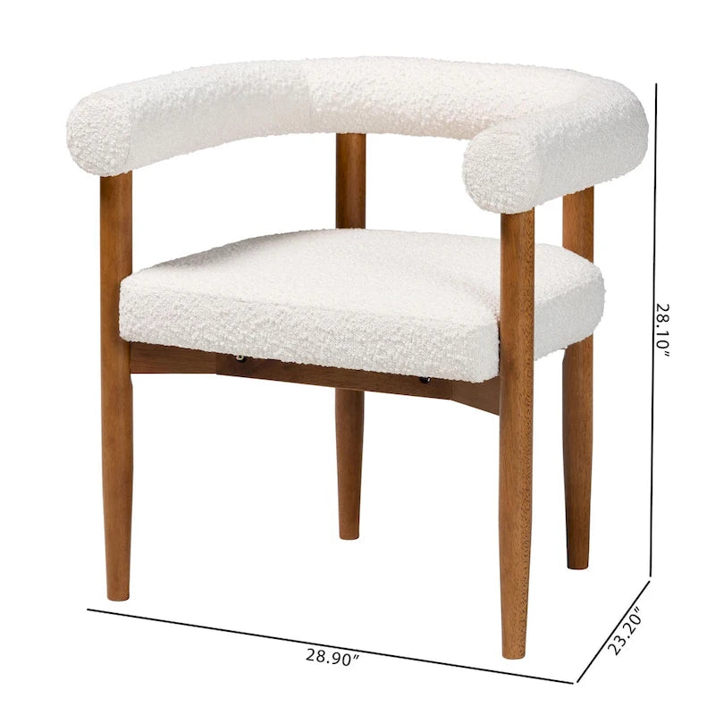 Silla de comedor Caia Boucle - Sillón moderno tapizado, color crema, diseño minimalista