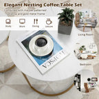 Mesa de centro nido moderna, 2 piezas, mesa auxiliar de café de mármol