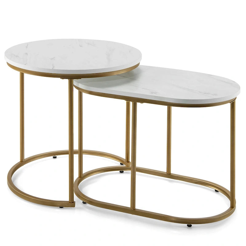 Mesa de centro nido moderna, 2 piezas, mesa auxiliar de café de mármol