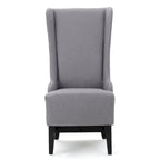 Silla de Comedor Becca, respaldo alto con alas, madera de abedul marrón, tela gris claro