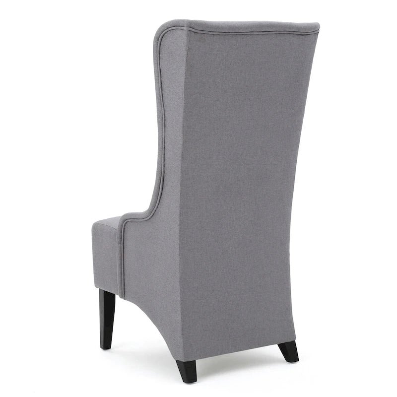Silla de Comedor Becca, respaldo alto con alas, madera de abedul marrón, tela gris claro