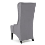 Silla de Comedor Becca, respaldo alto con alas, madera de abedul marrón, tela gris claro