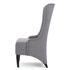 Silla de Comedor Becca, respaldo alto con alas, madera de abedul marrón, tela gris claro