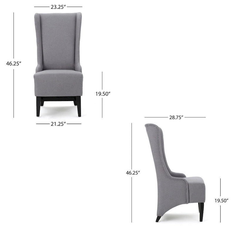 Silla de Comedor Becca, respaldo alto con alas, madera de abedul marrón, tela gris claro