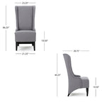 Silla de Comedor Becca, respaldo alto con alas, madera de abedul marrón, tela gris claro