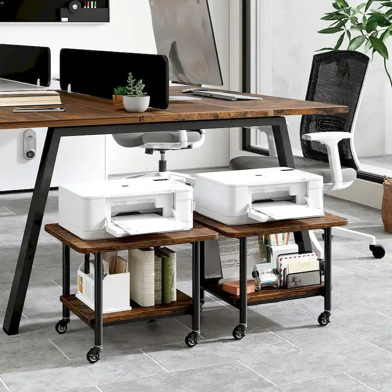 Mesa móvil de 2 niveles para impresora con almacenamiento para debajo del escritorio