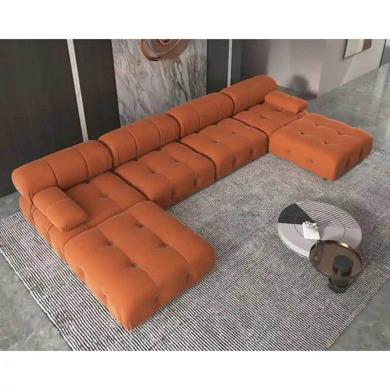 Sofá seccional de terciopelo, modular reversible, naranja
