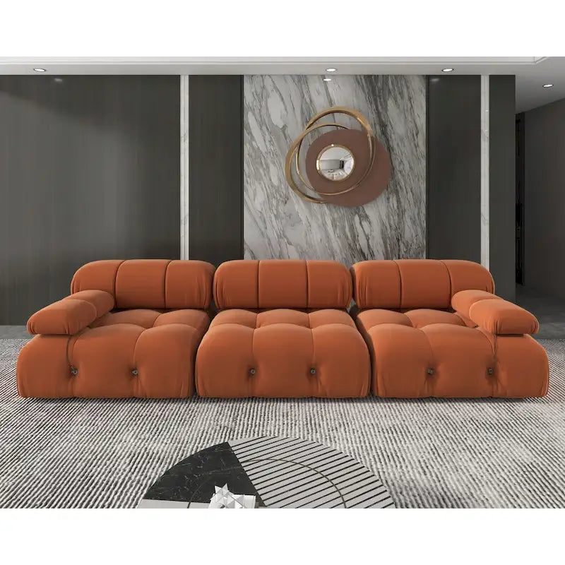 Sofá seccional de terciopelo, modular reversible, naranja