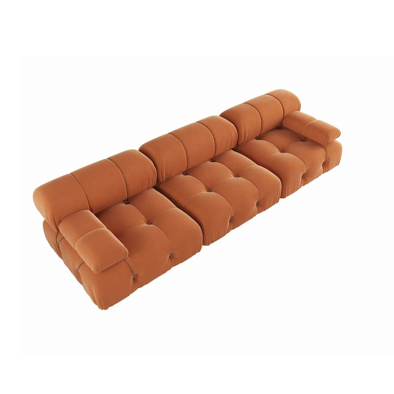 Sofá seccional de terciopelo, modular reversible, naranja