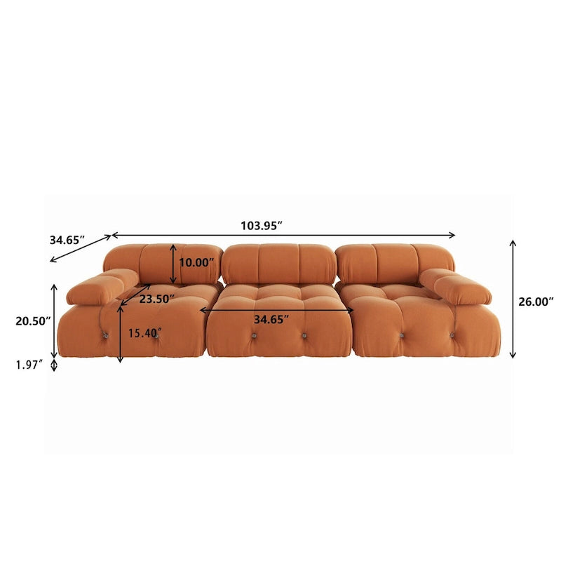 Sofá seccional de terciopelo, modular reversible, naranja