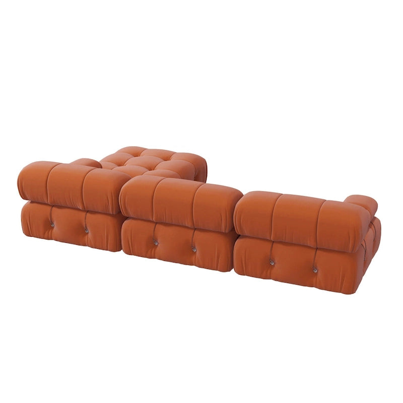 Sofá seccional de terciopelo, modular reversible, naranja