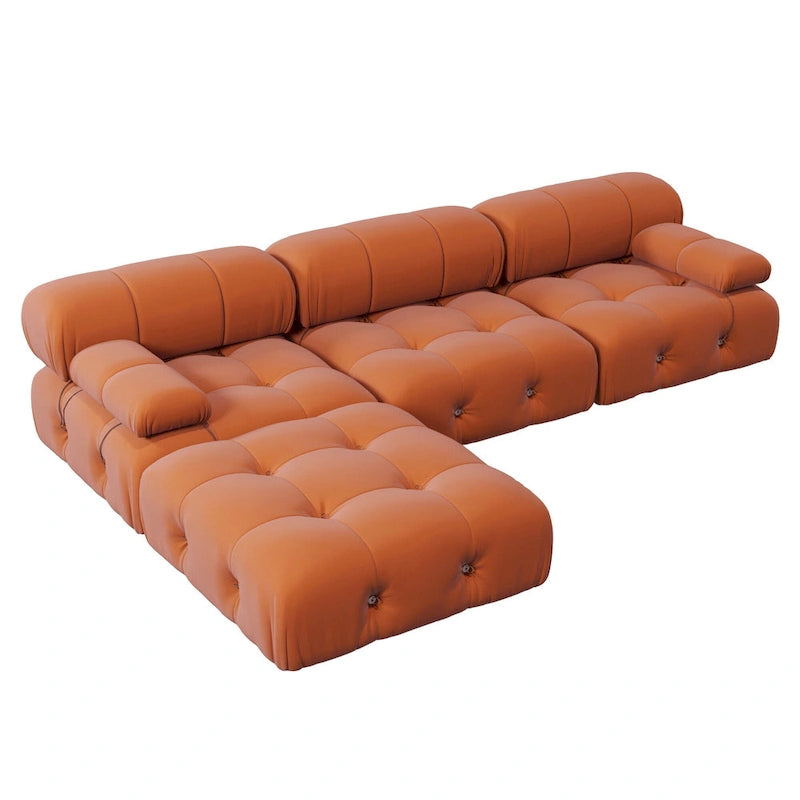 Sofá seccional de terciopelo, modular reversible, naranja