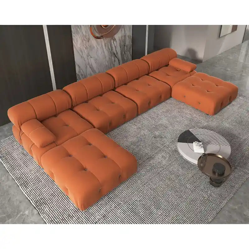 Sofá seccional de terciopelo, modular reversible, naranja