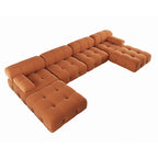 Sofá seccional de terciopelo, modular reversible, naranja