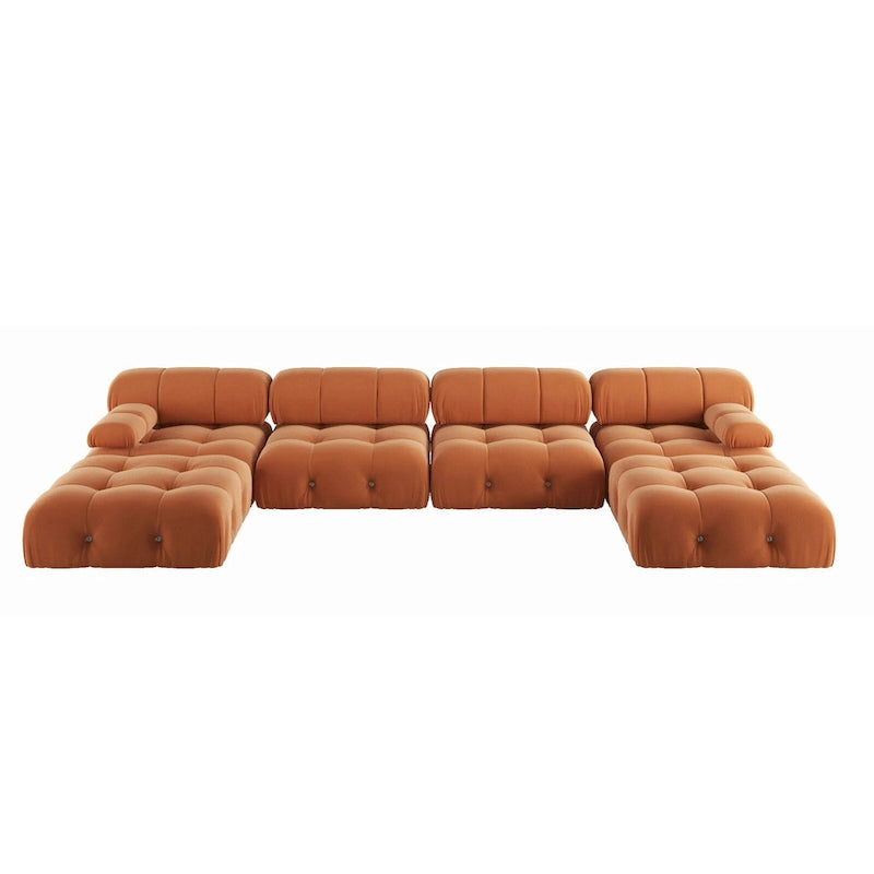 Sofá seccional de terciopelo, modular reversible, naranja