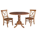 Mesa de 42 pulgadas de madera maciza con doble ala abatible y 2 sillas con respaldo en X - 3 piezas