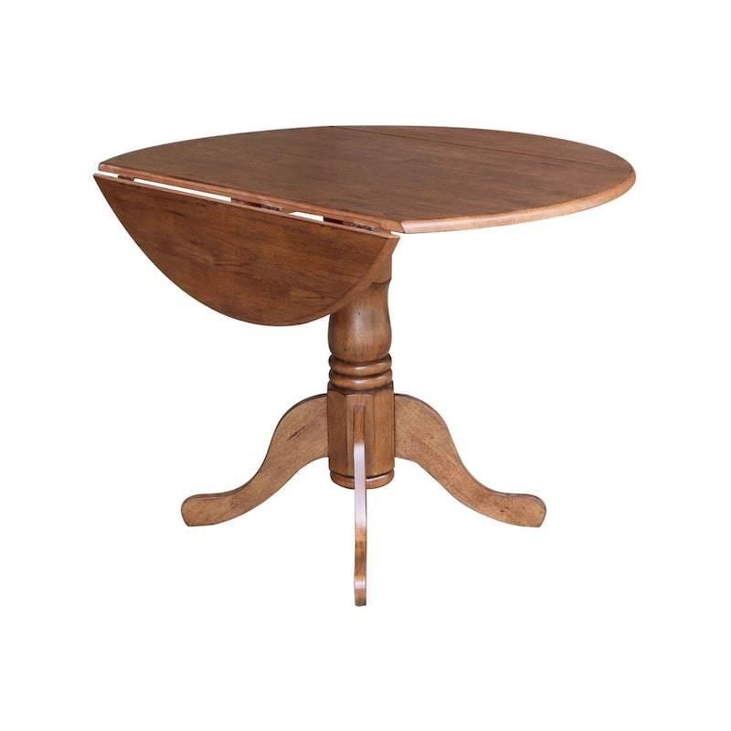 Mesa de 42 pulgadas de madera maciza con doble ala abatible y 2 sillas con respaldo en X - 3 piezas