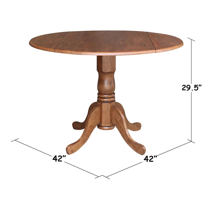 Mesa de 42 pulgadas de madera maciza con doble ala abatible y 2 sillas con respaldo en X - 3 piezas
