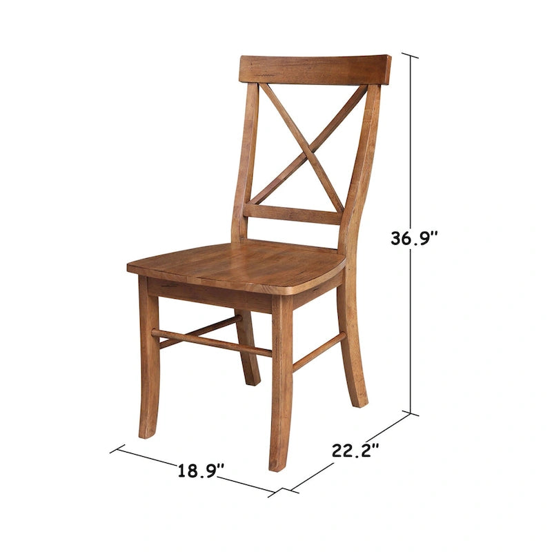 Mesa de 42 pulgadas de madera maciza con doble ala abatible y 2 sillas con respaldo en X - 3 piezas