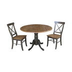 Mesa de 42 pulgadas de madera maciza con doble ala abatible y 2 sillas con respaldo en X - 3 piezas