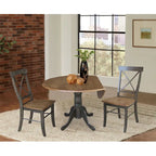 Mesa de 42 pulgadas de madera maciza con doble ala abatible y 2 sillas con respaldo en X - 3 piezas