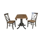 Mesa de 42 pulgadas de madera maciza con doble ala abatible y 2 sillas con respaldo en X - 3 piezas