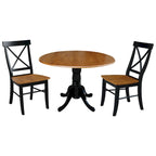 Mesa de 42 pulgadas de madera maciza con doble ala abatible y 2 sillas con respaldo en X - 3 piezas