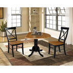 Mesa de 42 pulgadas de madera maciza con doble ala abatible y 2 sillas con respaldo en X - 3 piezas