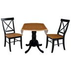 Mesa de 42 pulgadas de madera maciza con doble ala abatible y 2 sillas con respaldo en X - 3 piezas